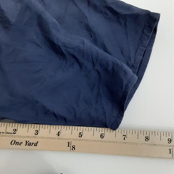 Vintage 80s 100% Silk Blouse Navy Blue Short Sleeve Womens S Minimalist Luxury - Picture 8 of 8